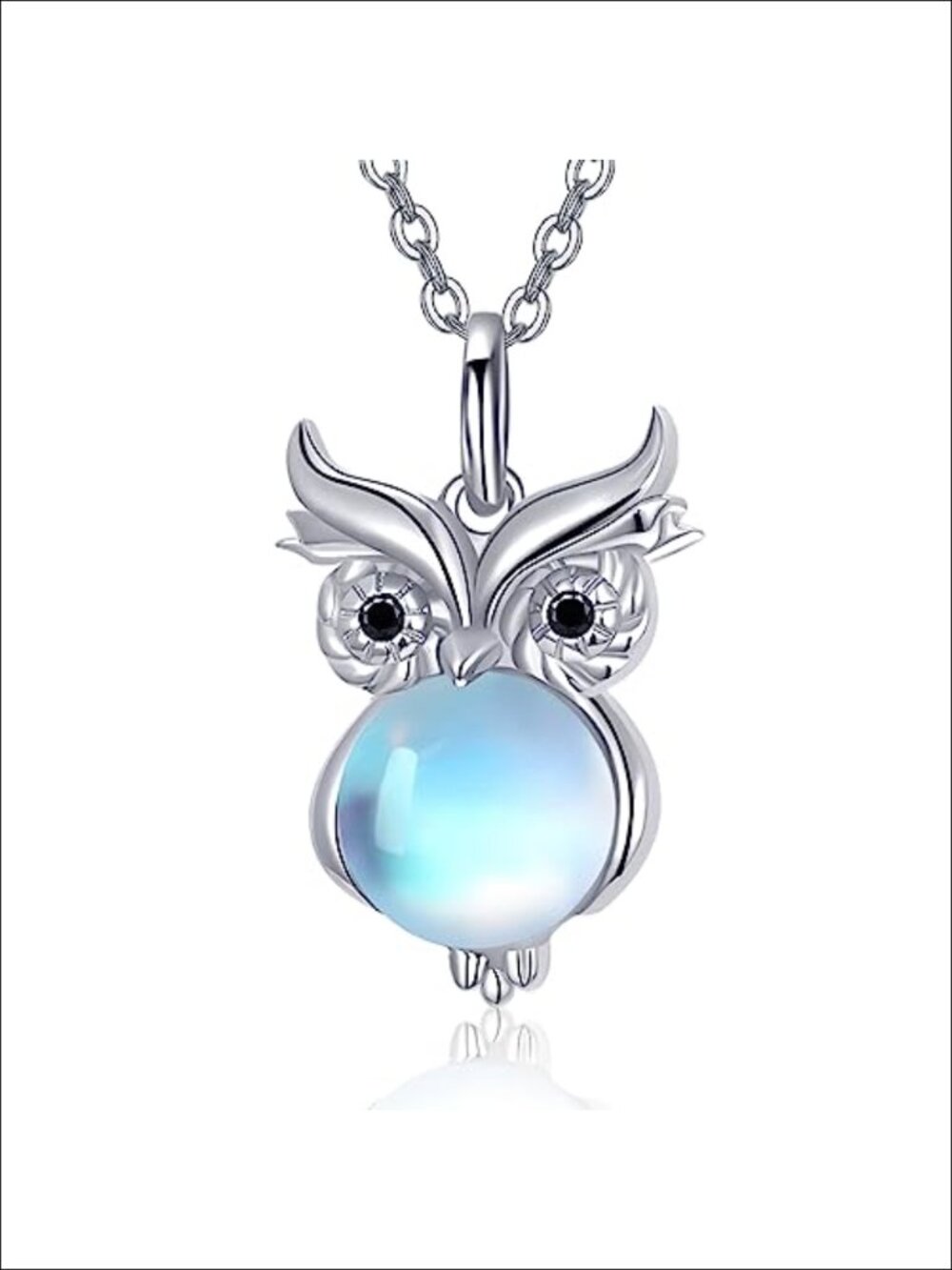 Sterling Silver Moonstone Owl Pendant Necklace Women 18in Chain